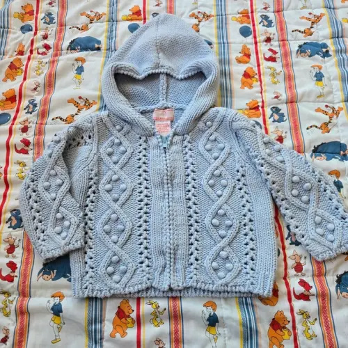 Vintage Malina Blue Knit Hoodie Baby Boys Girls 3-6m