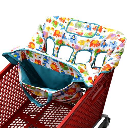 Twin Double Shopping Cart Cover for Baby Siblings with Carrying Case. Fit Wholesale Warehouse Grocery Stores Like Costco SAMS Club (Colorful Elephant)