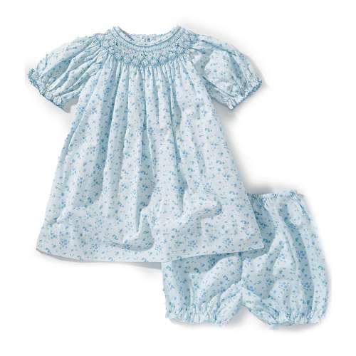 Petit Ami Baby Girls Short Sleeve Floral Print Bishop Smocked Dress & Matching Bloomers