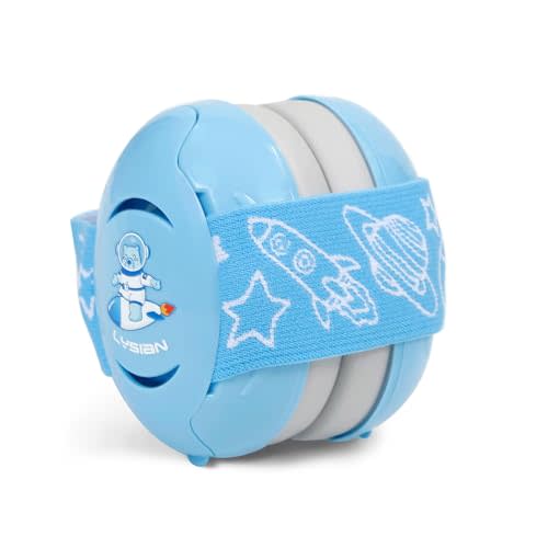 LYSIAN Baby Ear Protection Earmuffs, 25dB SNR, Infants and Toddlers, Blue | Soft adjustable toddler hearing protection for sleep, airplane travel, fireworks & events;