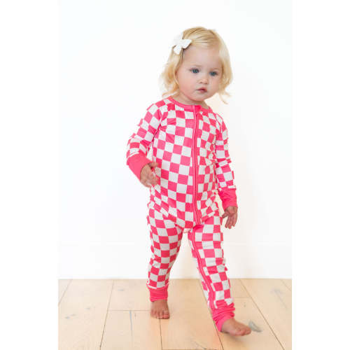 HOT PINK + WHITE CHECKER | ZIPPER ONE PIECE