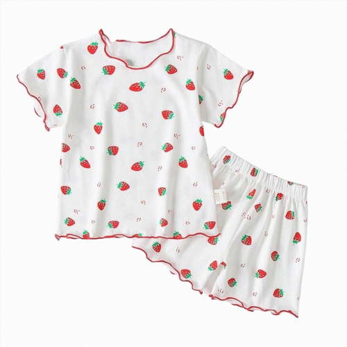 Kogui Summer Pajamas Girls Toddler Girl's Pajama Sets Printed Short Sleeve Button Tops Shorts Sleepwear PJ's 18 24 Months (Red,18-24 Months)