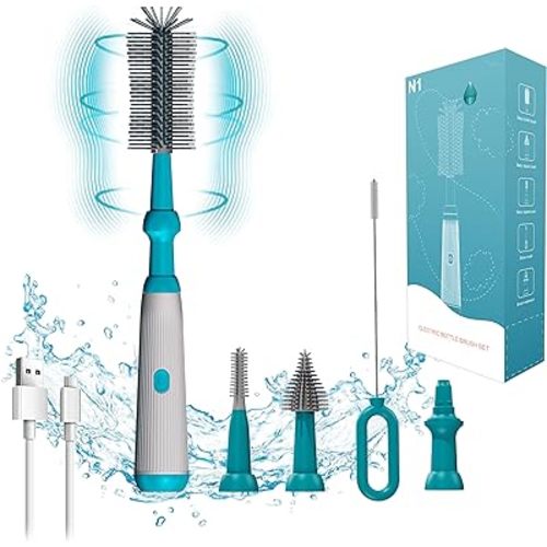 Electric Bottle Brush Cleaner,Baby Bottle Brush, Extra Long Handle Bottle Cleaner Brush,Silicone Bottle Cleaner Brush Set,1500 Mah,Waterproof Ip65