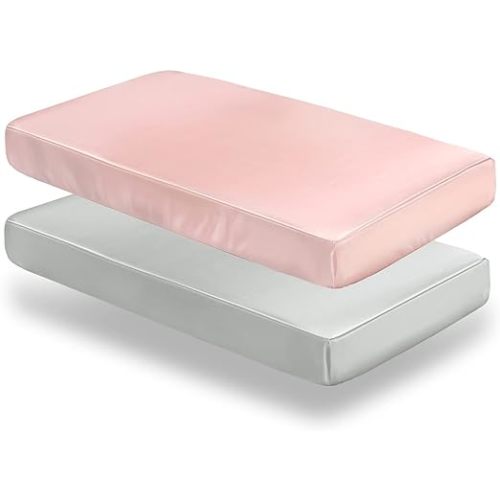 SiinvdaBZX 2 Pcs Satin Mini Crib Sheets 38 x 24In, Light Grey & Pink | Silk-Like Soft Mini Portable Crib Sheets Mattress Cover Portable Playard Sheets with 5In Deep Pocket, Great for Baby Hair