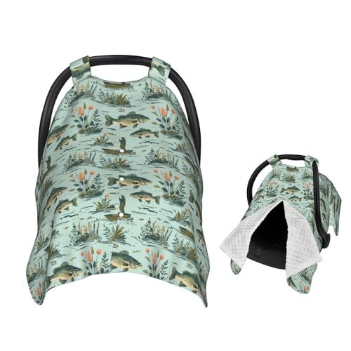 Fisher and Bass Fishes Baby Car Seat Canopy Nursing Cover for Newborn Car Seat Breastfeeding Covers Blanket Newborn Shower Gift