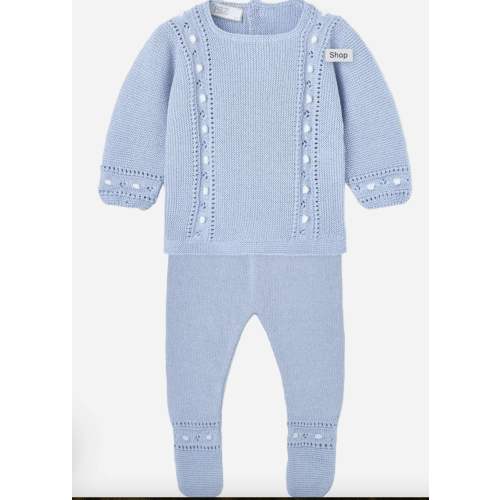 PAZ RODRIGUEZ NEWBORN KNIT SET IN CHALK BLUE