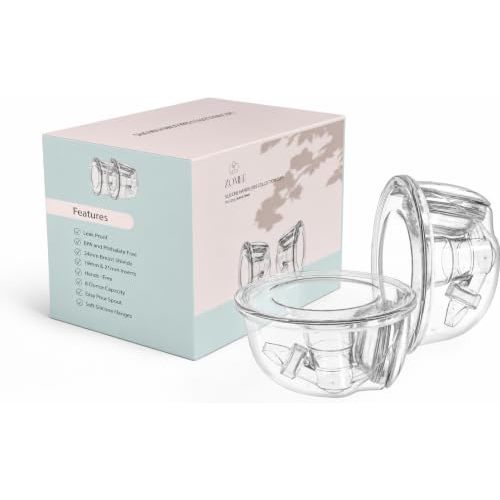 Zomee Hands-Free Collection Cups, 8 oz, 2 Pack, Fits Many Breast Pumps | BPA-free, easy to clean. Works with the Zomee Z1, Z2 and H1. Includes adapters for other pumps.