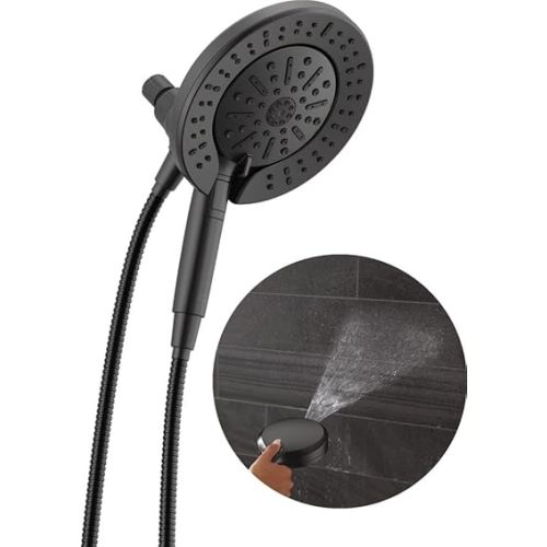 Delta 6-Setting In2ition 2-in-1 Dual Shower Head with Handheld High Pressure ProClean Spray, Matte Black Detachable Shower Head with Hose, 1.75 GPM Flow Rate, Matte Black 75655BL