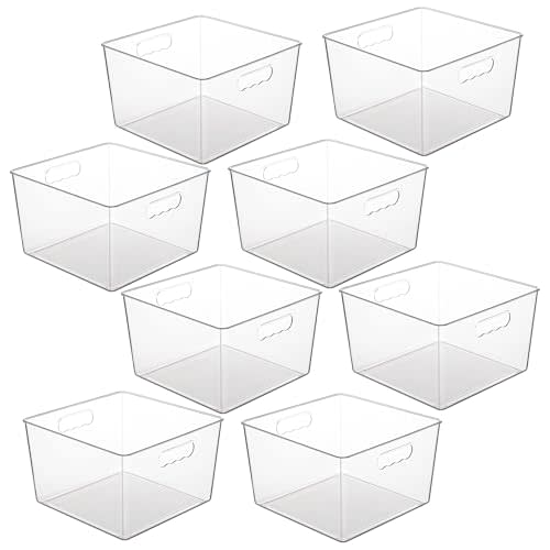 Vtopmart 8 Pack Extra Large Clear Plastic Storage Bins,11x11 Cube Acrylic Organizer Square Containers with Handle for Pantry,Closet,LaundryRoom,Kitchen,Bathroom,UnderSink Organization