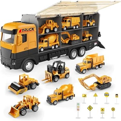 WEOLULI Construction Truck Storage Carrier Toy Set for Kids Ages 3-8