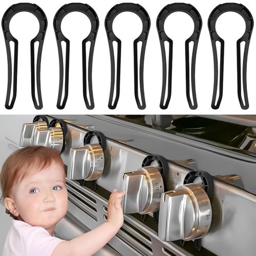 Gas Stove Knob Locks Protecting Kids and Pets; Oven Knob Covers for Child Safety (5 Pack,Black)