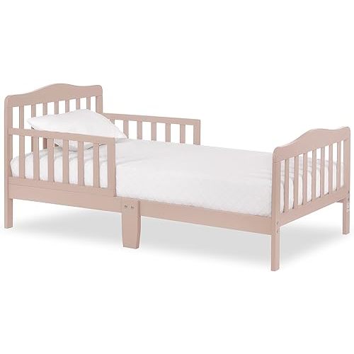 Dream On Me Classic Design Toddler Bed in Almond Butter, Low-to-Floor Wooden Bed with Safety Rails, GREENGUARD Gold & BSA Certified, Non-Toxic Finish