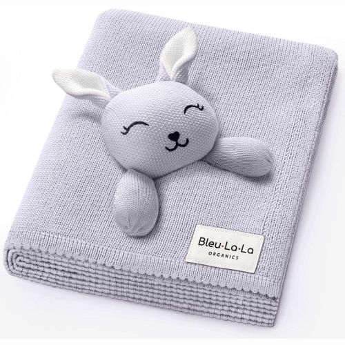 Bleu La La Blanket Lovey 100% Organic Cotton Baby Blanket with Comfort Lovey, Soft Security Blanket for Newborns & Toddlers