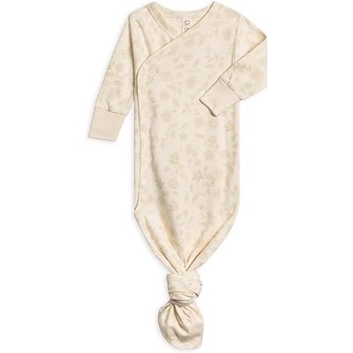 Colored Organics Baby 100% Organic Cotton Newborn Knotted Gown - Infant Indy Kimono Wrap Front Tie Knot with Mitten Cuffs