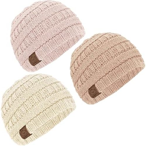 KeaBabies 3-Pack Baby Beanies for Boys, Girls - Soft, Cute Baby Winter Hats 6-36 Months, Stretchy Knit, Warm Toddler Winter Hat, Newborn, Infant, Toddler Beanie for Babies Girl, Boy (Pale, M)
