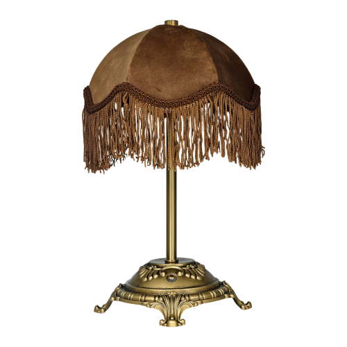 Home Decor Collection Sterling & Noble Home Brown Velvet Fringe Victorian Style Rechargeable Table Lamp