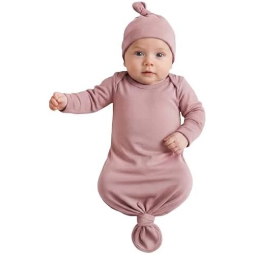 Newborn Knotted Gown, Baby Nightgown Sleeper Hospital Outfit Pink