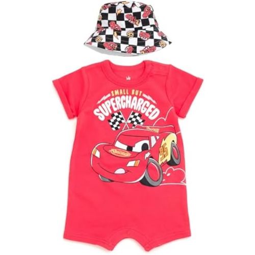 Disney Baby Boys' 2-Piece Romper and Bucket Hat Set Newborn to Infant