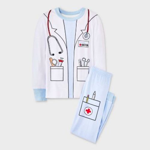 Toddler Discovery Kids 2pc Doctor Viscose Long Sleeve Halloween Pajama Set - Light Blue/White 3T