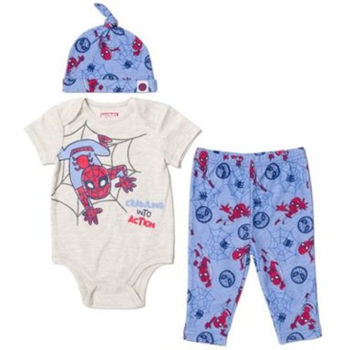 Marvel Avengers Spider-Man Infant Baby Boys 3 Piece Outfit Set: Mix N' Match Bodysuit Pants Hat White / blue 12 Months