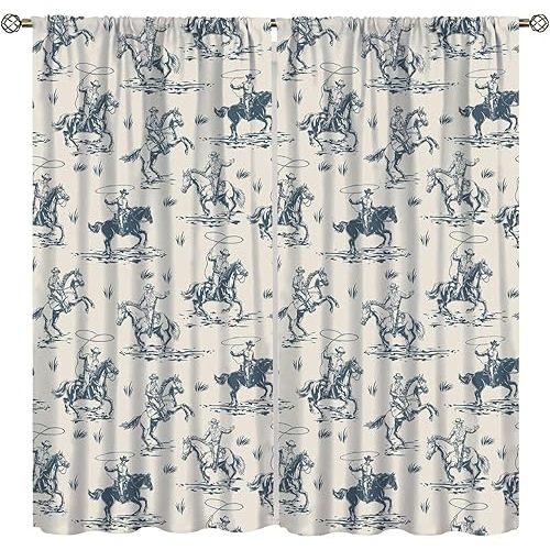 Vintage West Cowboy Curtains Wild West Cowboy Ride Horse and Desert Cactus Pattern Curtains with Rod Pocket for Bedroom Living Room Kitchen Window Drapes Set 2 Panels,42x45 Inches