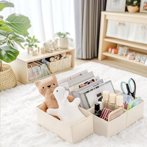 Drawer Organizer Clothes, 14 Pack Dresser Organizer for Baby Clothes, Underwear, Sock- Foldable Closet Organization and Storage Dividers Bins for Nursery, Bedroom and Dorm (Beige)