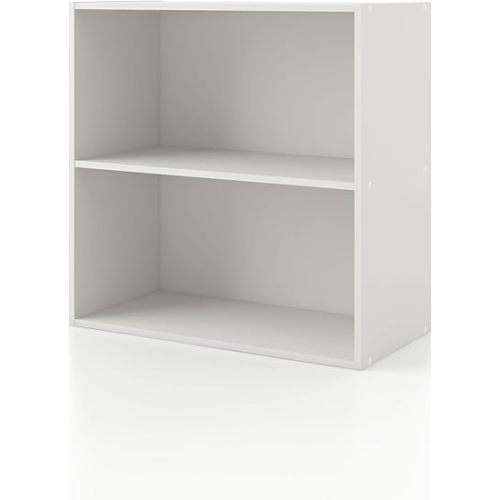 Homes: Inside + Out Apexa 2-Tier Cube Storage Organizer Shelves, Stackable Wood Bookcase Fits Cubby Bins for Organization, Dorm Teen Room Decor & Home Office, White