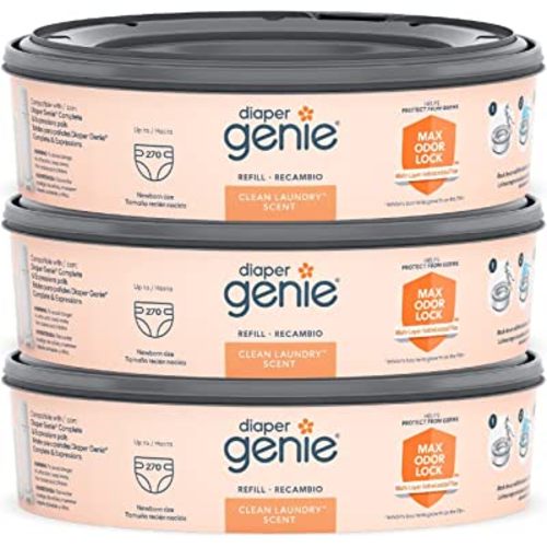 Diaper Genie Bags Refills 270 (Pack of 3) Clean Laundry Scent | Diaper Pail Refills with Max Odor Lock | Holds up to 810 Newborn Diapers