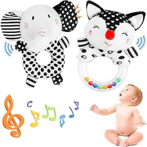 Baby Rattle Newborn Toys 0-3 Months Black and White High Contrast Baby Toys for Newborn, Soft Rattles for Babies 0-6 Months Infant Sensory Development Toy 0 3 6 9 12 Months Baby Shower Gift