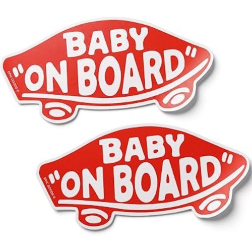 Baby On Board Sticker for Cars, Trucks, Vans [2-Pack] Baby On Board Signs, Safety Sign Decal for Kids, Heavy-Duty Waterproof Bumper Sticker | Cute Baby Shower Registry Gift (Stickers - Red)