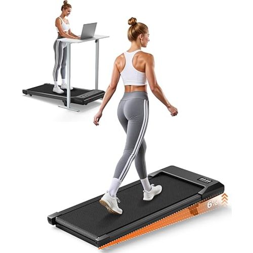 Walking Pad with 6% Incline, 300LBS Capacity Under Desk Treadmill for Home Office, Quiet Portable Mini Treadmill with App & Remote Control, No Assembly, Slim Design for Small Spaces