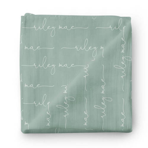 Personalized Vintage Green Baby Name Swaddle Blanket - Script