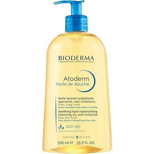 Bioderma Atoderm Shower Oil, Cleansing Oil For Face & Body, Nourishing Cleansing Oil For Dry to Atopic Sensitive Skin For Softer & Smooth Skin For Your Whole Family