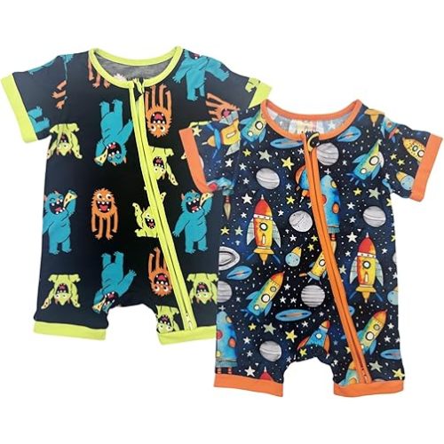 Bow Dream Baby Girl Romper 2 pack Bamboo Rayon Baby Clothes Baby Boy Short Sleeve Jumper One-Piece Rompers Summer