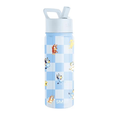 Simple Modern Kids Summit Water Bottle with Straw Lid | Bluey 18oz Stainless Steel Cup Insulated Tumbler for Girls, Boys, School | Bluey Checkmate