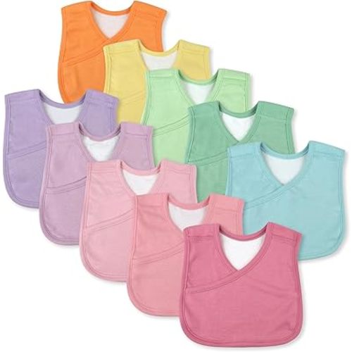 HonestBaby Multipack Reversible 4-in-1 Bibs Absorbent Terry and Knit 100% Organic Cotton Infant Baby Boys, Girls, Unisex, 10-pack Rainbow Pinks, One Size