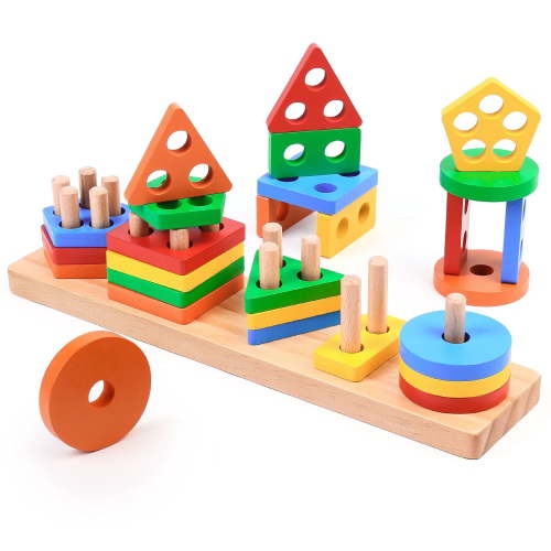 LotFancy Montessori Toys for Toddlers 1-3 Years Old, Wooden Shape Sorting and Stacking Toys