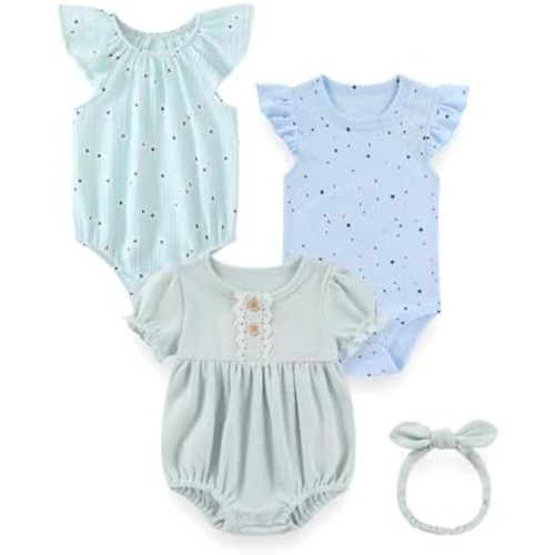 3 Pack Baby Girl Bodysuits Set Cotton Infant One-Piece Romper New Born Summer Short Sleeve Outfit