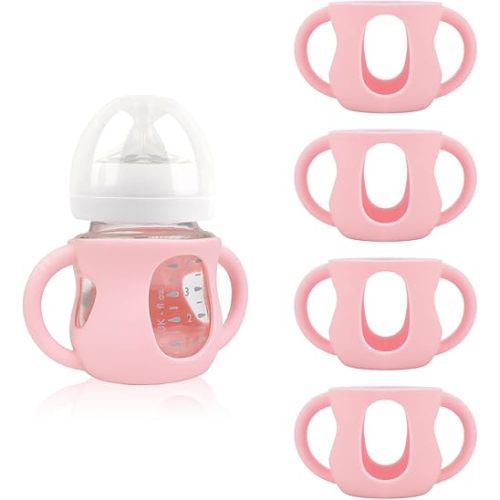 4-Pack Silicone Sleeves for Philips Avent Glass Bottles, BPA-Free Drop-Resistant Baby Bottle Sleeves with Handles, Compatible with Philips Avent Natural Glass Baby Bottles (4 oz)
