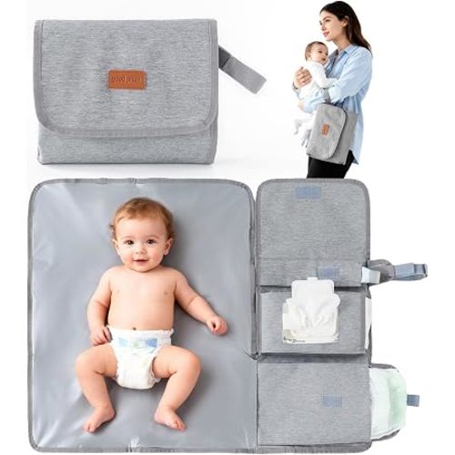 Portable Changing Pad - 27" x 22" Extra Large Baby Changing Mat for Travel - Foldable Waterproof Diaper Changing Pad for Car and Public Restrooms - BPA Free Oxford Fabric - Grey