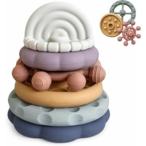 Hippypotamus Teething Toys - Silicone Montessori Baby Toys - Teethers for Babies 3-6 Months - Soft Stacking Ring Toys