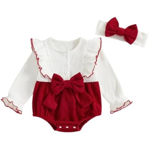 Emmababy Linen Bubble Romper Baby Girl Floral Smocked Romper Long Sleeve Ruffle Bodysuit Newborn Infant Fall Winter Clothes