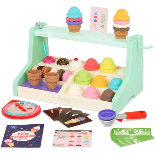 Battat Education My Ice Cream Shop Playset with Stand, 60 Pieces, Learning