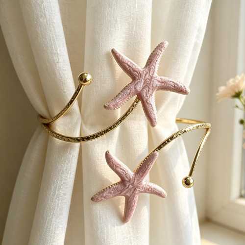 Enamel Starfish Curtain Tiebacks, Coastal Nautical Holdbacks, Beach House Decor