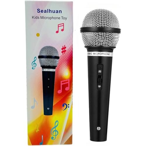 Microphone Toy for Kids - Plastic Pretend Prop Fake Microphone Toy for Halloween, Christmas, Cosplay, Birthday Party Favors, Costume Play (17cm, Black)