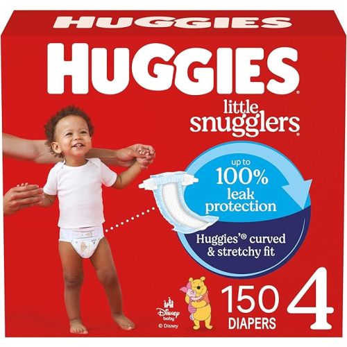 Huggies Size 4 Diapers, Little Snugglers Baby Diapers, Size 4 (22-37 lbs), 150 Count (6 Packs of 25), Packaging May Vary