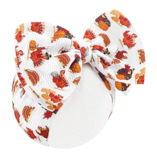Lanmerry Thanksgiving Fall Baby Girl Bows Turkey Printed Headbands for Baby Girls Handmade Pumpkin Knotted Bows Baby Head Wraps Autumn Holiday Gifts