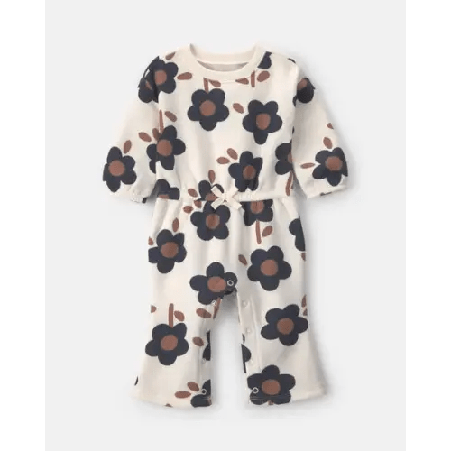 Baby Girl Floral Fleece Long-Sleeve Jumpsuit - Cream/Black/Brown | Carter's