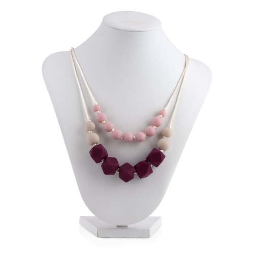 Nuby Teething Trends Teething Necklace, Pink/Red Double Strand Silicone Jewelry