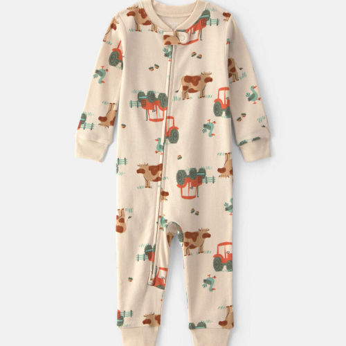 Baby Boy 1-Piece Farm 2-Way Zip 100% Cotton Snug Fit Pyjama - Cream | Carter’s Oshkosh Canada